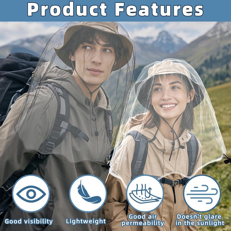 JayruiMice 2 Pack Ultra Large Mosquito Net 42x25 Inches Mosquito Head Net Oversized Insect Netting Bug Fits Most Hats for Gardening Hiking Fishing Traveling(Gray+White) - Image 4